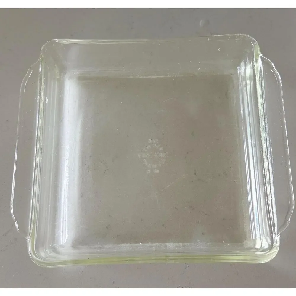 Vintage Fire-King Clear Glass Square Baking Dish Anchor Hocking 8x8 Ovenware USA
